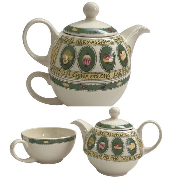 Arthur Wood Teapot Cup Mug Tea for One Set Teas Pastries Print England Vintage - Picture 1 of 9